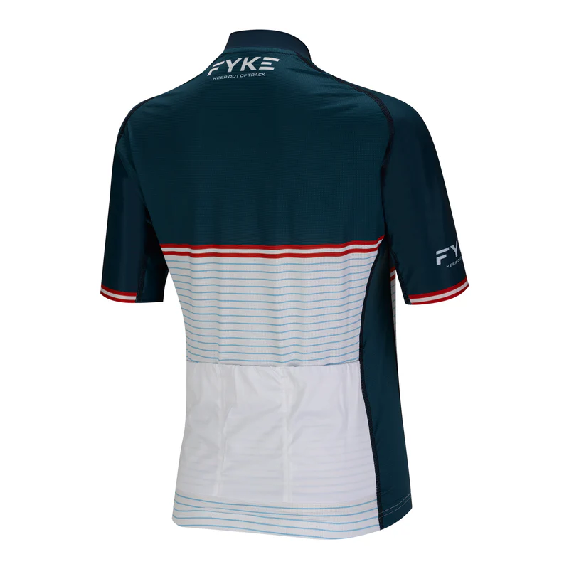 Boost Cycling SS Shirt Woman: Dorso del maillot de ciclismo azul marino, blanco y red para mujer
