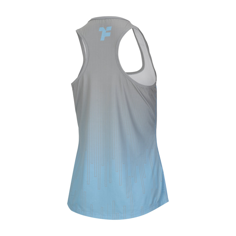 Back of grey/blue Boost One Woman Sleeveless Shirt