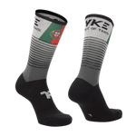 Mid socks in black gradient color with portuguese flag diagonally and left and right foot indication