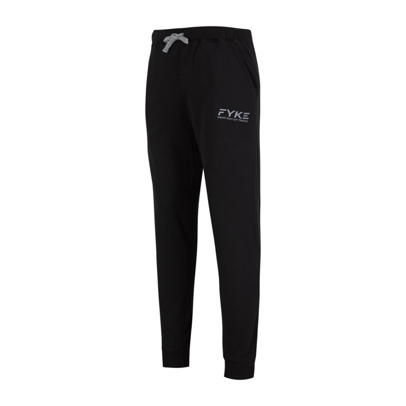 Lifestyle Unisex Pants - Black Track Pants with the Fyke logo in Grey