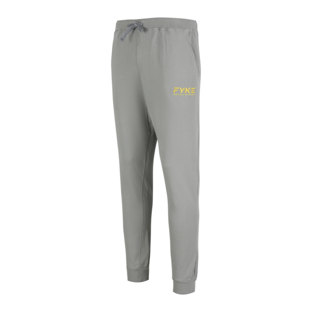 Lifestyle Unisex Pants - Grey Track Pants with the Fyke logo in Yellow